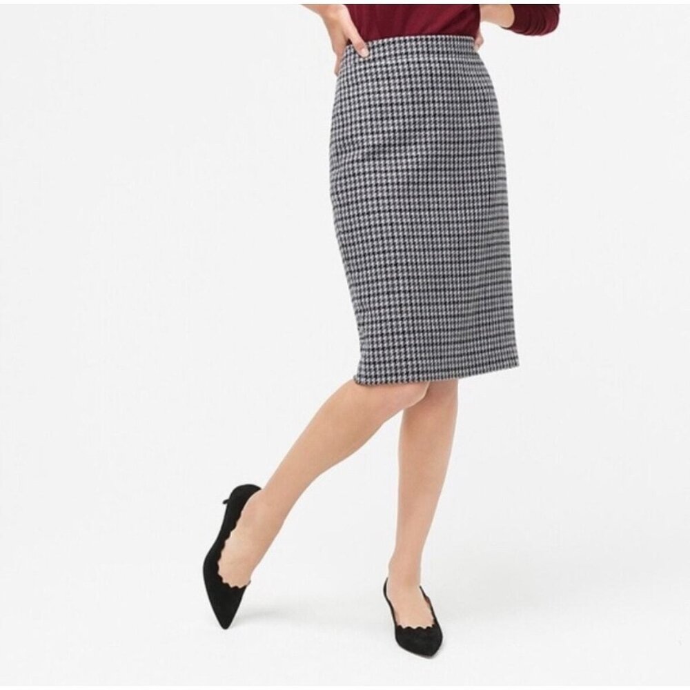 NWT J.Crew No. 2 Pencil Double Serge Wool Skirt Houndstooth Tweed Size 0 Petite